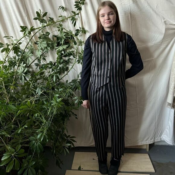 Vintage Shirley Mullings Couture Striped Vest & Pants Set - Picture 2 of 6